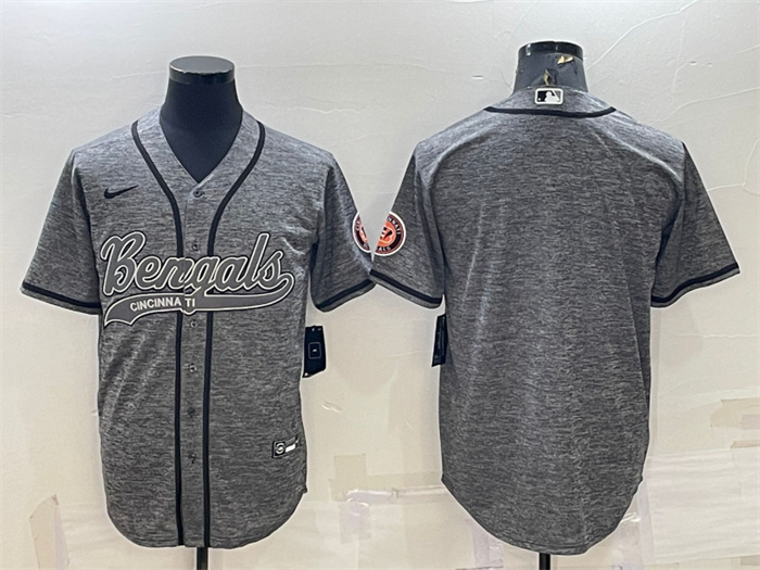 Men's Cincinnati Bengals Blank Grey With Patch Cool Base Stitched Baseball Jersey Men's Cincinnati Bengals Blank Grey With Patch Cool Base Stitched Baseball Jersey