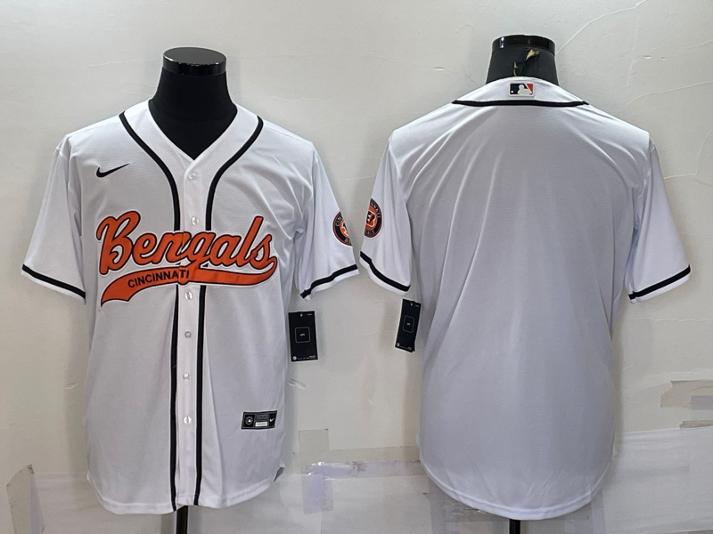 Men's Cincinnati Bengals Blank White With Patch Cool Base Stitched Baseball Jersey Men's Cincinnati Bengals Blank White With Patch Cool Base Stitched Baseball Jersey