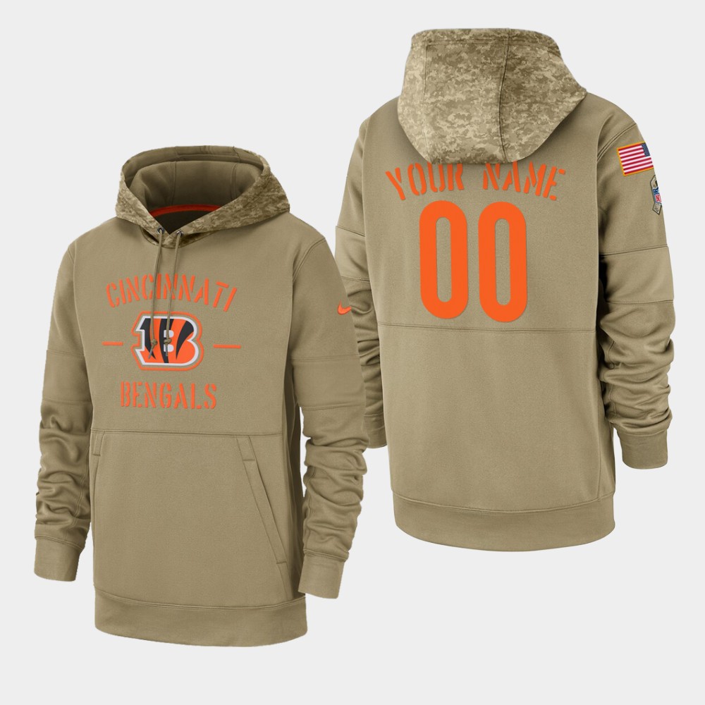Men's Cincinnati Bengals Custom 2019 Salute to Service Sideline Therma Pullover Hoodie - Tan