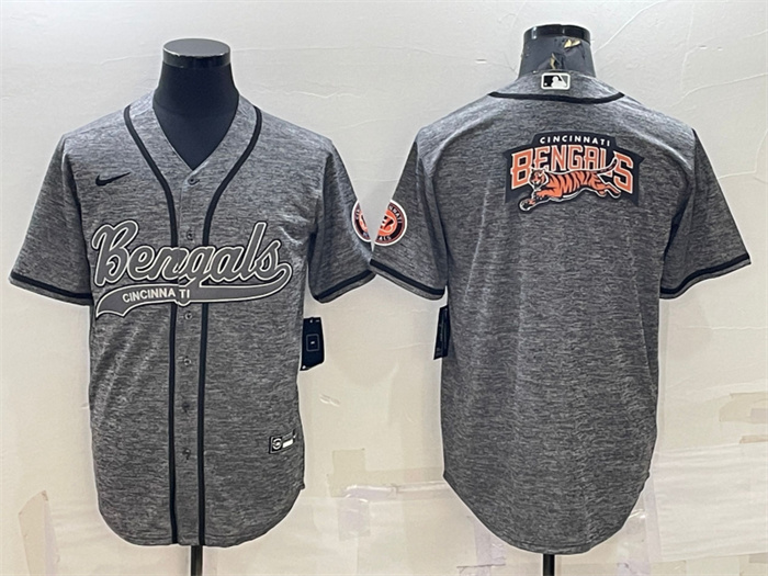 Men's Cincinnati Bengals Grey Team Big Logo With Patch Cool Base Stitched Baseball Jersey Men's Cincinnati Bengals Grey Team Big Logo With Patch Cool Base Stitched Baseball Jersey