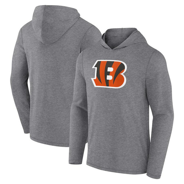 Men's Cincinnati Bengals Heather Gray Primary Logo Long Sleeve Hoodie T-Shirt Men's Cincinnati Bengals Heather Gray Primary Logo Long Sleeve Hoodie T-Shirt