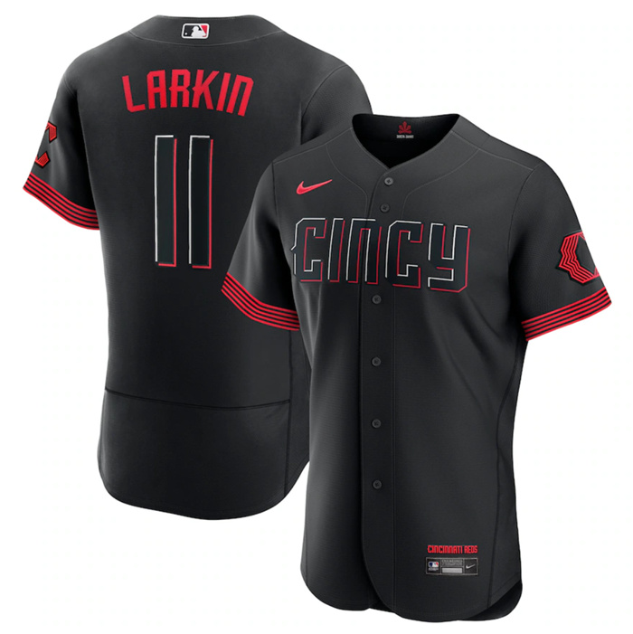 Men's Cincinnati Reds #11 Barry Larkin Black 2023 City Connect Flex Base Stitched Jersey Men's Cincinnati Reds #11 Barry Larkin Black 2023 City Connect Flex Base Stitched Jersey
