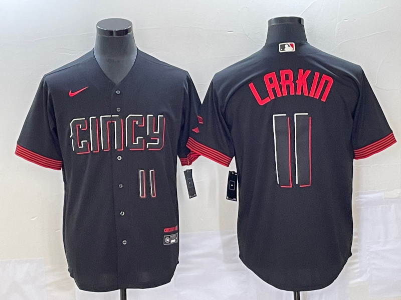 Men's Cincinnati Reds #11 Barry Larkin Black 2023 City Connect With Patch Stitched Jersey Men's Cincinnati Reds #11 Barry Larkin Black 2023 City Connect With Patch Stitched Jersey