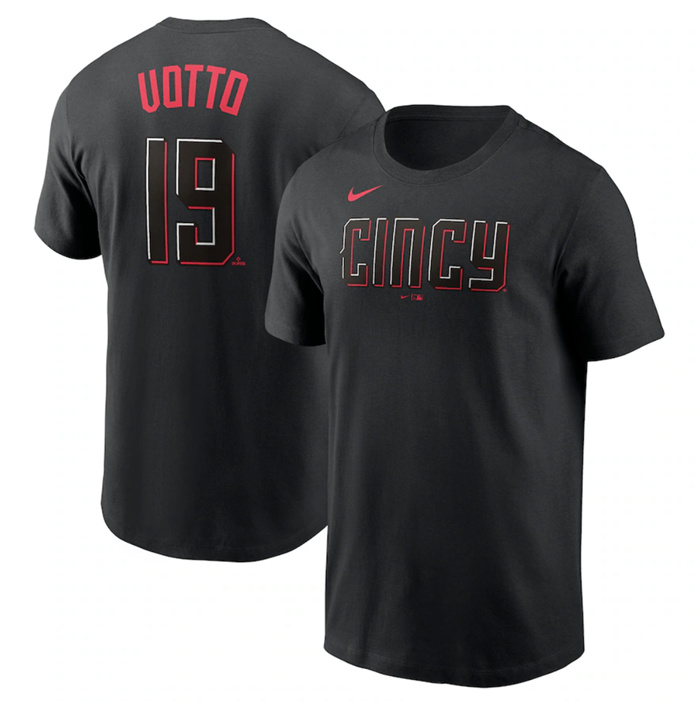 Men's Cincinnati Reds #19 Joey Votto 2023 City Connect Name & Number T-Shirt Men's Cincinnati Reds #19 Joey Votto 2023 City Connect Name & Number T-Shirt