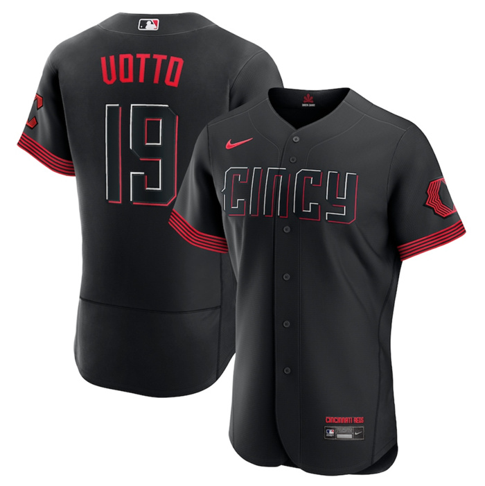 Men's Cincinnati Reds #19 Joey Votto Black 2023 City Connect Flex Base Stitched Jersey Men's Cincinnati Reds #19 Joey Votto Black 2023 City Connect Flex Base Stitched Jersey