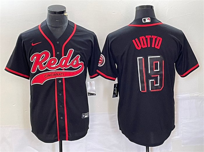 Men's Cincinnati Reds #19 Joey Votto Black Cool Base Stitched Baseball Jersey Men's Cincinnati Reds #19 Joey Votto Black Cool Base Stitched Baseball Jersey