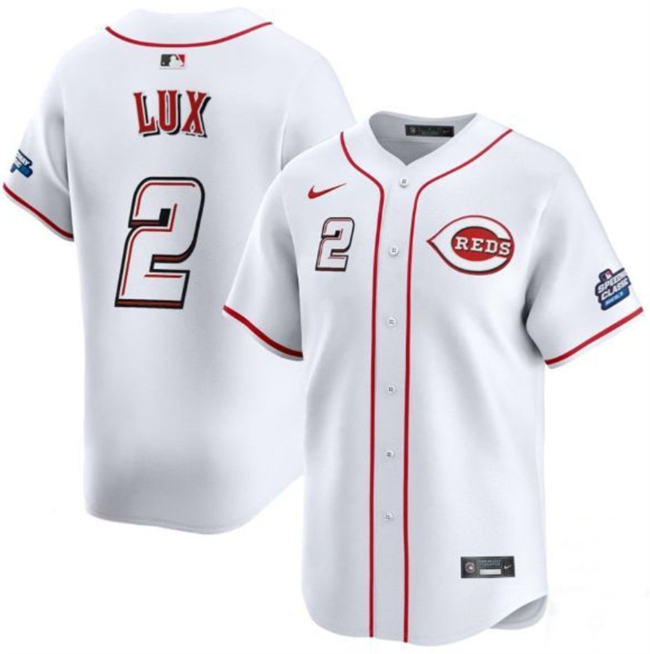 Men's Cincinnati Reds #2 Gavin Lux White 2025 Speedway Classic Home Limited Stitched Baseball Jersey Men's Cincinnati Reds #2 Gavin Lux White 2025 Speedway Classic Home Limited Stitched Baseball Jersey