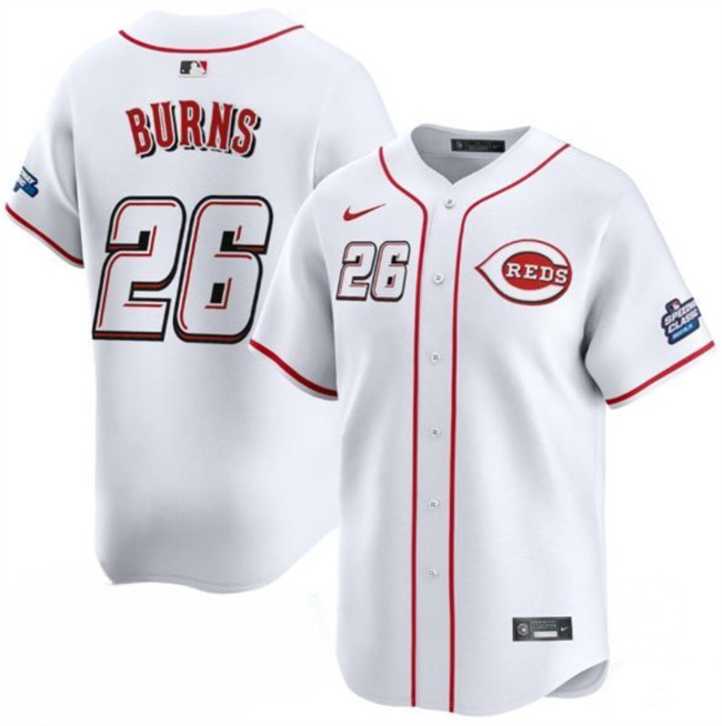 Men's Cincinnati Reds #26 Chase Burns White 2025 Speedway Classic Home Limited Stitched Baseball Jersey Men's Cincinnati Reds #26 Chase Burns White 2025 Speedway Classic Home Limited Stitched Baseball Jersey