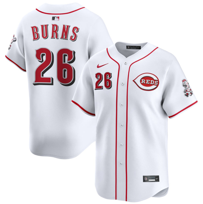 Men's Cincinnati Reds #26 Chase Burns White Home Limited Stitched Baseball Jersey Men's Cincinnati Reds #26 Chase Burns White Home Limited Stitched Baseball Jersey