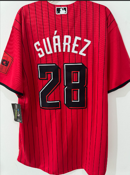 Men's Cincinnati Reds #28 Eugenio Suarez Red 2026 City Connect Stadium Stitched Baseball Jersey Men's Cincinnati Reds #28 Eugenio Suarez Red 2026 City Connect Stadium Stitched Baseball Jersey