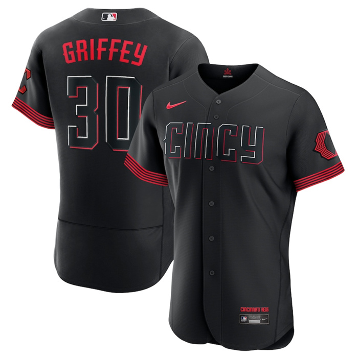 Men's Cincinnati Reds #30 Ken Griffey Jr. Black 2023 City Connect Flex Base Stitched Jersey Men's Cincinnati Reds #30 Ken Griffey Jr. Black 2023 City Connect Flex Base Stitched Jersey