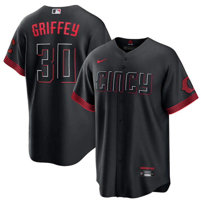 Men's Cincinnati Reds #30 Ken Griffey Jr. Black 2023 City Connect Stitched Jersey Men's Cincinnati Reds #30 Ken Griffey Jr. Black 2023 City Connect Stitched Jersey