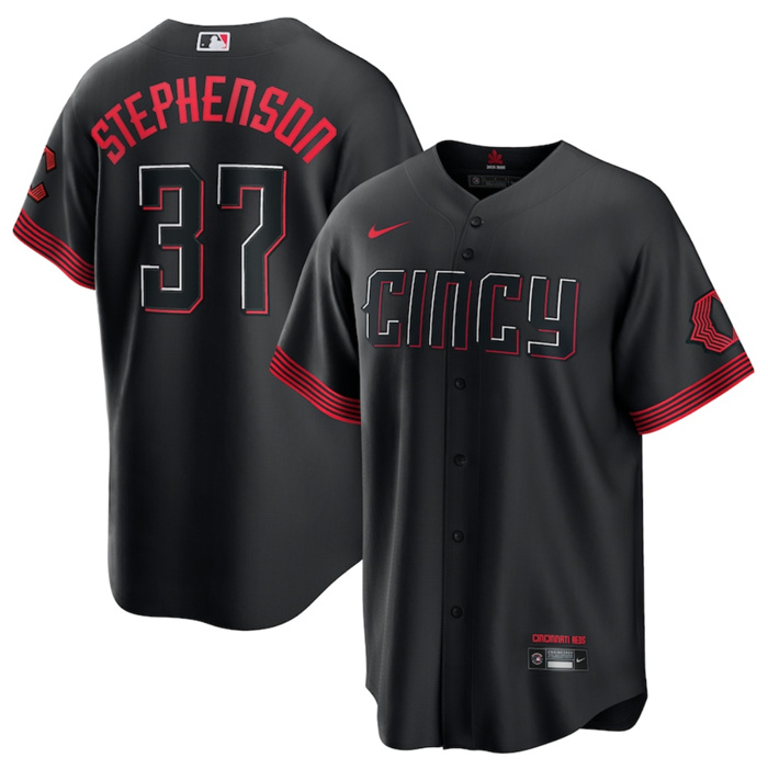Men's Cincinnati Reds #37 Tyler Stephenson Black 2023 City Connect Stitched Jersey Men's Cincinnati Reds #37 Tyler Stephenson Black 2023 City Connect Stitched Jersey
