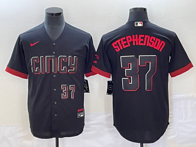 Men's Cincinnati Reds #37 Tyler Stephenson Black 2023 City Connect With Patch Stitched Jersey Men's Cincinnati Reds #37 Tyler Stephenson Black 2023 City Connect With Patch Stitched Jersey