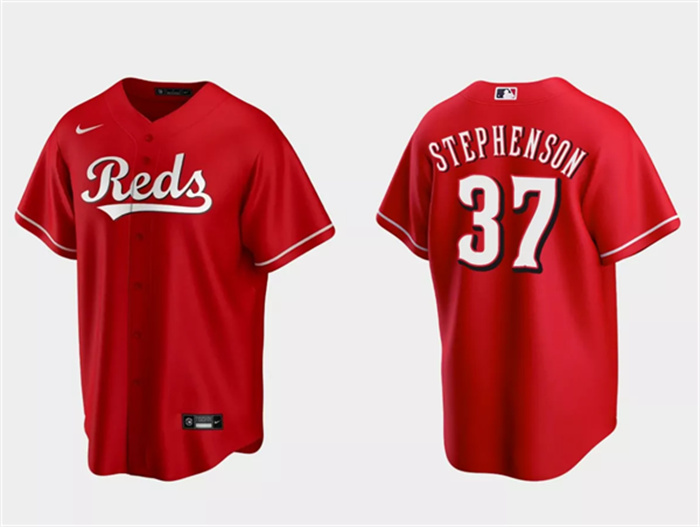 Men's Cincinnati Reds #37 Tyler Stephenson Red Cool Base Stitched Baseball Jersey Men's Cincinnati Reds #37 Tyler Stephenson Red Cool Base Stitched Baseball Jersey
