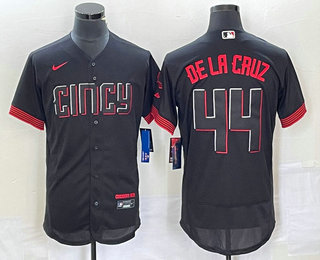 Men's Cincinnati Reds #44 Elly De La Cruz Black 2023 City Connect Flex Base Stitched Baseball Jersey Men's Cincinnati Reds #44 Elly De La Cruz Black 2023 City Connect Flex Base Stitched Baseball Jersey