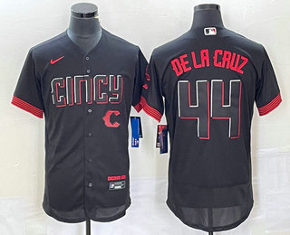 Men's Cincinnati Reds #44 Elly De La Cruz Black 2023 City Connect Flex Base Stitched Baseball Jersey1 Men's Cincinnati Reds #44 Elly De La Cruz Black 2023 City Connect Flex Base Stitched Baseball Jersey1