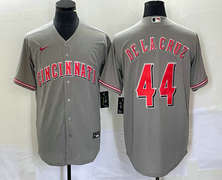 Men's Cincinnati Reds #44 Elly De La Cruz Grey Cool Base Stitched Baseball Jersey Men's Cincinnati Reds #44 Elly De La Cruz Grey Cool Base Stitched Baseball Jersey