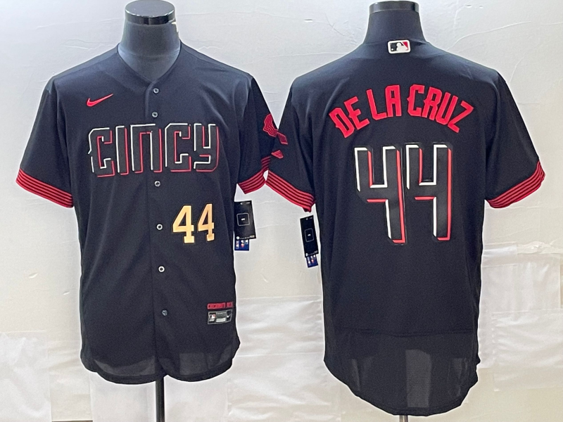 Men's Cincinnati Reds #44 Elly De La Cruz Number Black 2023 City Connect Cool Base Stitched Jersey Men's Cincinnati Reds #44 Elly De La Cruz Number Black 2023 City Connect Cool Base Stitched Jersey