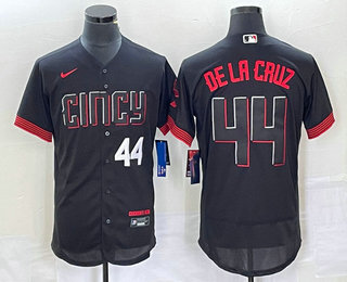 Men's Cincinnati Reds #44 Elly De La Cruz Number Black 2023 City Connect Flex Base Stitched Baseball Jersey Men's Cincinnati Reds #44 Elly De La Cruz Number Black 2023 City Connect Flex Base Stitched Baseball Jersey