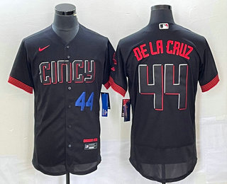 Men's Cincinnati Reds #44 Elly De La Cruz Number Black 2023 City Connect Flex Base Stitched Baseball Jersey1 Men's Cincinnati Reds #44 Elly De La Cruz Number Black 2023 City Connect Flex Base Stitched Baseball Jersey1