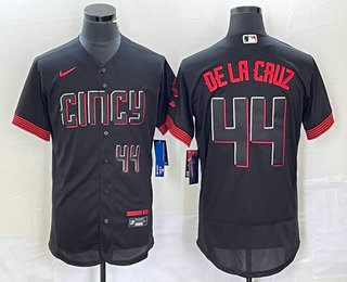 Men's Cincinnati Reds #44 Elly De La Cruz Number Black 2023 City Connect Flex Base Stitched Baseball Jersey3 Men's Cincinnati Reds #44 Elly De La Cruz Number Black 2023 City Connect Flex Base Stitched Baseball Jersey3