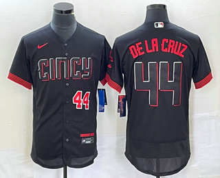 Men's Cincinnati Reds #44 Elly De La Cruz Number Black 2023 City Connect Flex Base Stitched Baseball Jersey4 Men's Cincinnati Reds #44 Elly De La Cruz Number Black 2023 City Connect Flex Base Stitched Baseball Jersey4