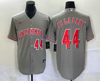 Men's Cincinnati Reds #44 Elly De La Cruz Number Grey Cool Base Stitched Baseball Jersey Men's Cincinnati Reds #44 Elly De La Cruz Number Grey Cool Base Stitched Baseball Jersey