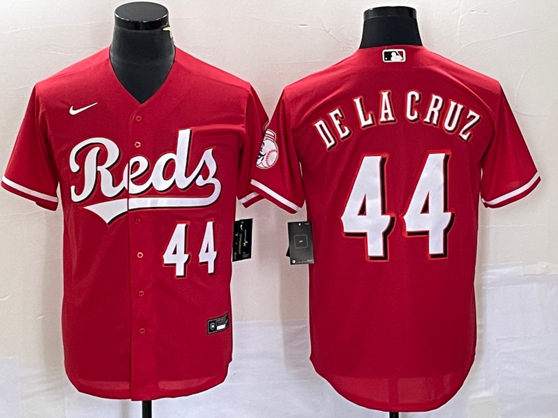 Men's Cincinnati Reds #44 Elly De La Cruz Number Red Cool Base Stitched Baseball Jersey 1 Men's Cincinnati Reds #44 Elly De La Cruz Number Red Cool Base Stitched Baseball Jersey 1