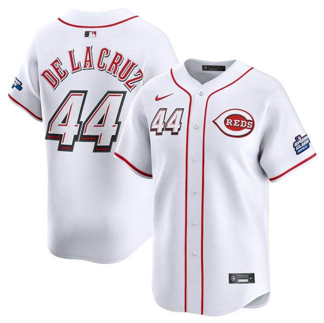 Men's Cincinnati Reds #44 Elly De La Cruz White 2025 Speedway Classic Home Limited Stitched Baseball Jersey Men's Cincinnati Reds #44 Elly De La Cruz White 2025 Speedway Classic Home Limited Stitched Baseball Jersey