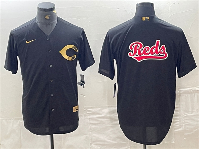 Men's Cincinnati Reds Black Team Big Logo Cool Base Stitched Baseball Jersey 3 Men's Cincinnati Reds Black Team Big Logo Cool Base Stitched Baseball Jersey 3