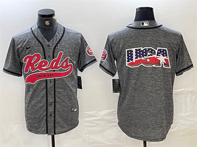 Men's Cincinnati Reds Grey Team Big Logo Cool Base Stitched Baseball Jersey Men's Cincinnati Reds Grey Team Big Logo Cool Base Stitched Baseball Jersey