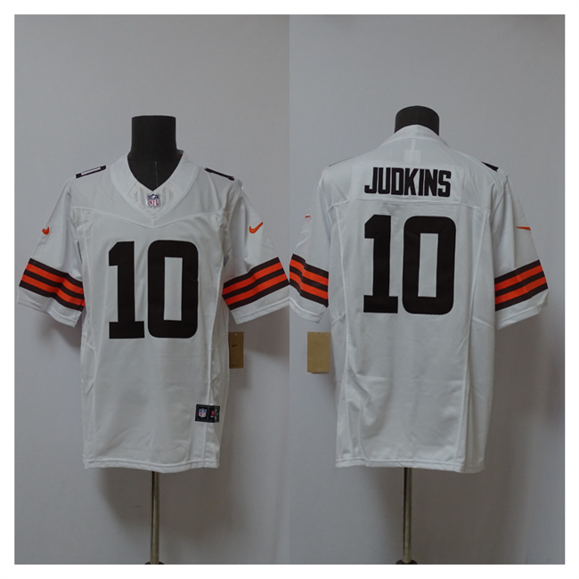 Men's Cleveland Browns #10 Quinshon Judkins White 2025 Draft F.U.S.E. Vapor Limited Stitched Football Jersey