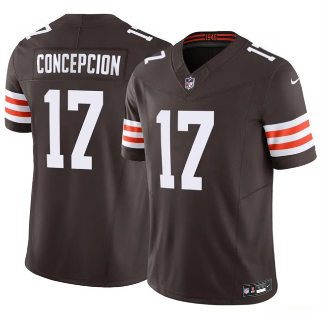 Men's Cleveland Browns #17 KC Concepcion Brown 2026 Draft F.U.S.E. Vapor Limited Stitched Football Jersey Men's Cleveland Browns #17 KC Concepcion Brown 2026 Draft F.U.S.E. Vapor Limited Stitched Football Jersey