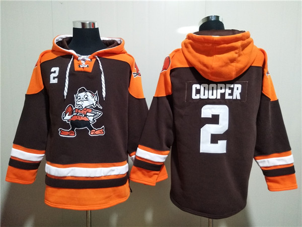 Men's Cleveland Browns #2 Amari Cooper Brown Lace-Up Pullover Hoodie Men's Cleveland Browns #2 Amari Cooper Brown Lace-Up Pullover Hoodie