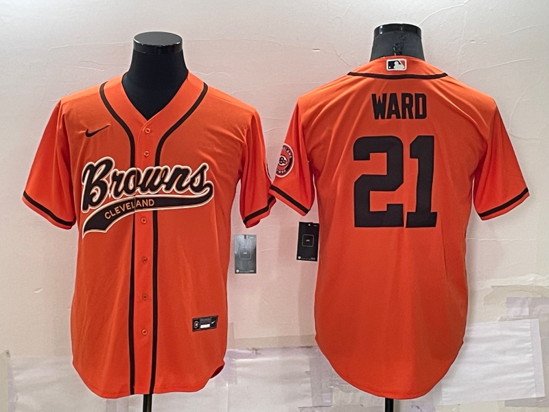 Men's Cleveland Browns #21 Denzel Ward Orange Cool Base Stitched Baseball Jersey Men's Cleveland Browns #21 Denzel Ward Orange Cool Base Stitched Baseball Jersey
