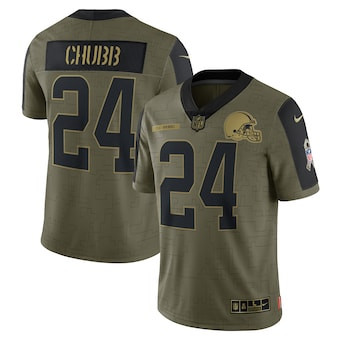 Men's Cleveland Browns #24 Nick Chubb Nike Olive 2021 Salute To Service Limited Player Jersey Men's Cleveland Browns #24 Nick Chubb Nike Olive 2021 Salute To Service Limited Player Jersey