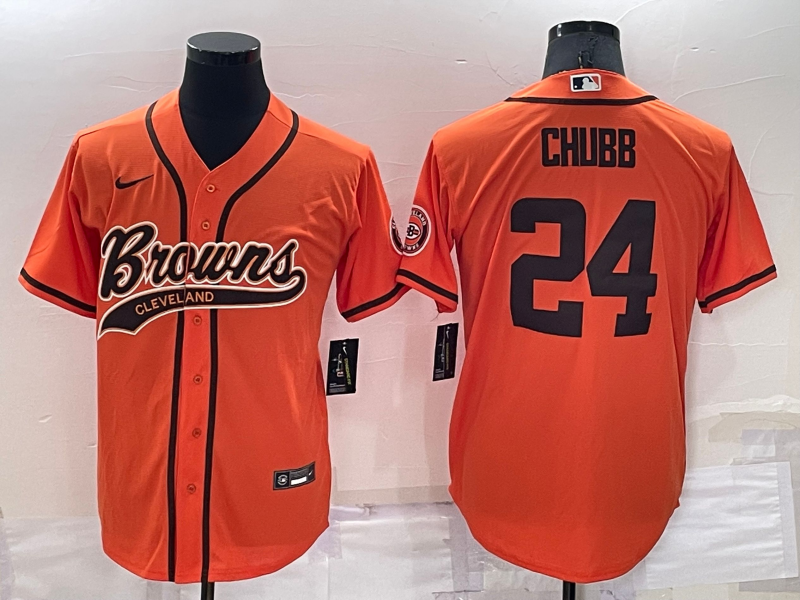 Men's Cleveland Browns #24 Nick Chubb Orange Cool Base Stitched Baseball Jersey Men's Cleveland Browns #24 Nick Chubb Orange Cool Base Stitched Baseball Jersey
