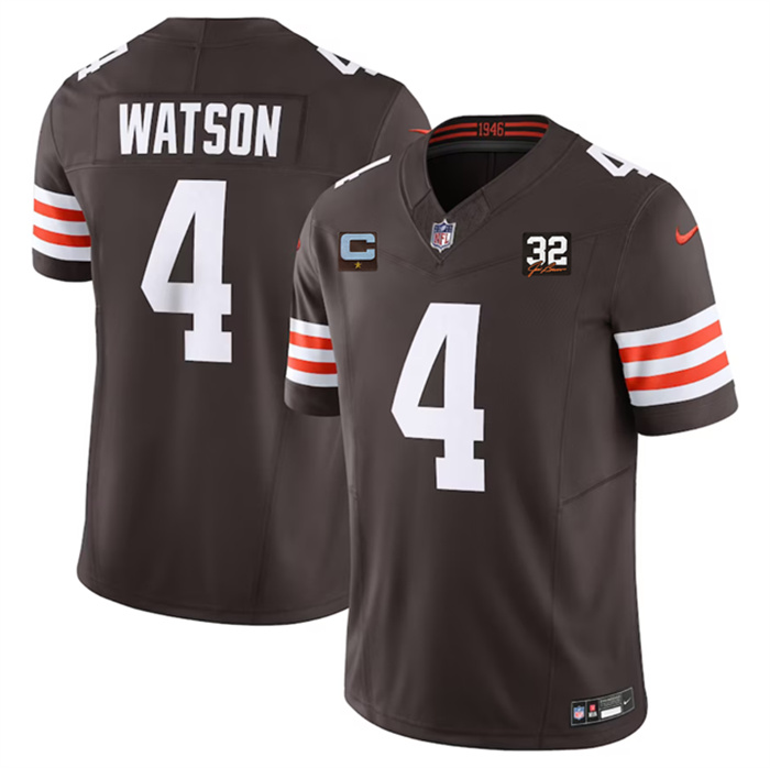 Men's Cleveland Browns #4 Deshaun Watson Brown 2023 F.U.S.E. With 1-Star C Patch And Jim Brown Memorial Patch Vapor Untouchable Limited Stitched Jersey Men's Cleveland Browns #4 Deshaun Watson Brown 2023 F.U.S.E. With 1-Star C Patch And Jim Brown Memorial Patch Vapor Untouchable Limited Stitched Jersey