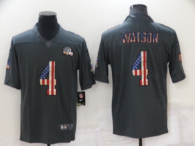 Men's Cleveland Browns #4 Deshaun Watson Grey Salute To Service USA Flag Fashion Limited Stitched Jersey Men's Cleveland Browns #4 Deshaun Watson Grey Salute To Service USA Flag Fashion Limited Stitched Jersey