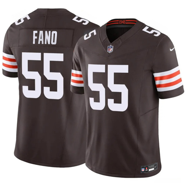 Men's Cleveland Browns #55 Spencer Fano Brown 2026 Draft F.U.S.E. Vapor Limited Stitched Football Jersey Men's Cleveland Browns #55 Spencer Fano Brown 2026 Draft F.U.S.E. Vapor Limited Stitched Football Jersey