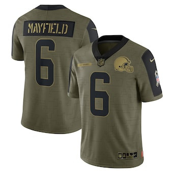 Men's Cleveland Browns #6 Baker Mayfield Nike Olive 2021 Salute To Men's Cleveland Browns #6 Baker Mayfield Nike Olive 2021 Salute To