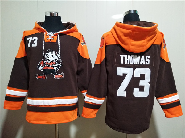 Men's Cleveland Browns #73 Joe Thomas Brown Lace-Up Pullover Hoodie Men's Cleveland Browns #73 Joe Thomas Brown Lace-Up Pullover Hoodie