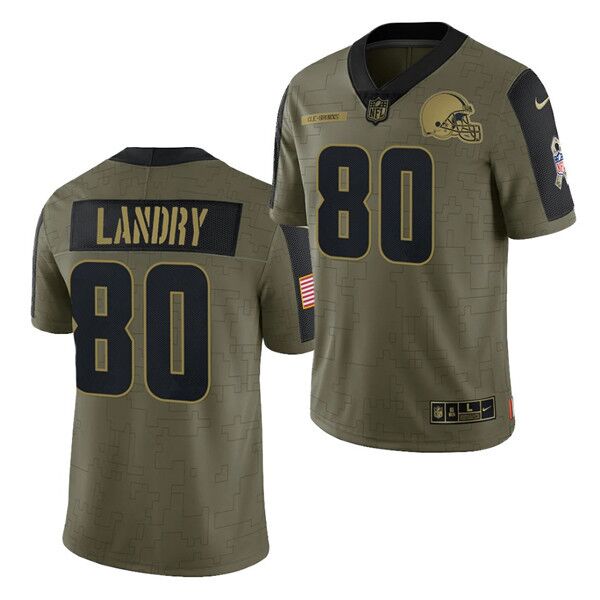 Men's Cleveland Browns #80 Jarvis Landry 2021 Olive Salute To Service Limited Stitched Jersey Men's Cleveland Browns #80 Jarvis Landry 2021 Olive Salute To Service Limited Stitched Jersey