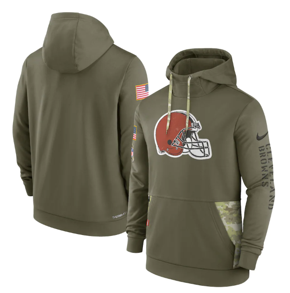 Men's Cleveland Browns 2022 Olive Salute To Service Therma Performance Pullover Hoodie Men's Cleveland Browns 2022 Olive Salute To Service Therma Performance Pullover Hoodie