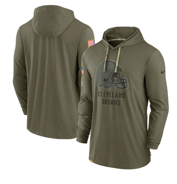 Men's Cleveland Browns 2022 Olive Salute To Service Tonal Pullover Hoodie Men's Cleveland Browns 2022 Olive Salute To Service Tonal Pullover Hoodie