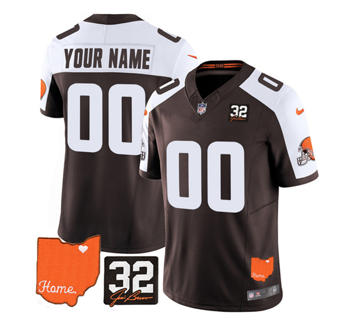 Men's Cleveland Browns Active Player Custom Brown White 2023 F.U.S.E. With Jim Brown Memorial Patch Vapor Untouchable Limited Stitched Jersey Men's Cleveland Browns Active Player Custom Brown White 2023 F.U.S.E. With Jim Brown Memorial Patch Vapor Untouchable Limited Stitched Jersey