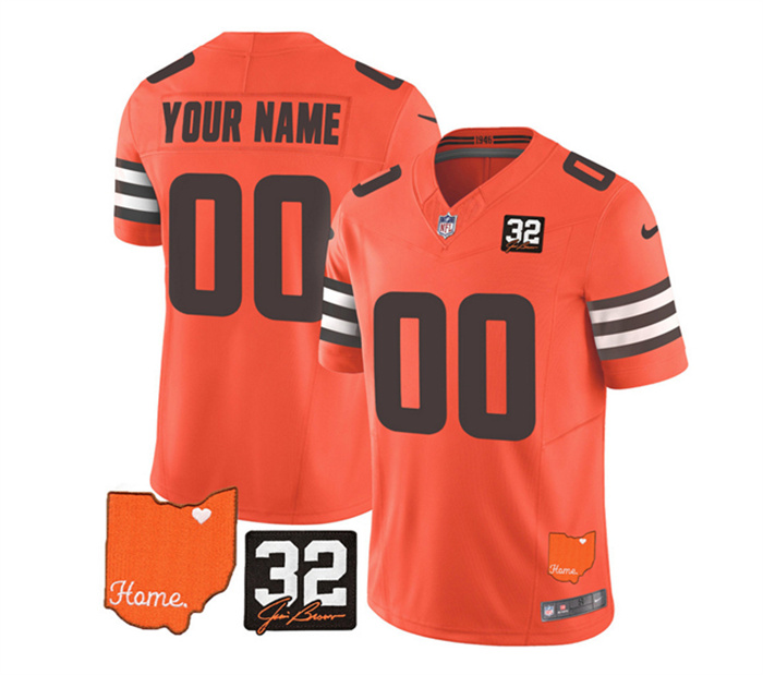 Men's Cleveland Browns Active Player Custom Orange 2023 F.U.S.E. With Jim Brown Memorial Patch Vapor Untouchable Limited Stitched Jersey Men's Cleveland Browns Active Player Custom Orange 2023 F.U.S.E. With Jim Brown Memorial Patch Vapor Untouchable Limited Stitched Jersey