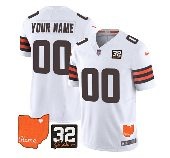 Men's Cleveland Browns Active Player Custom White 2023 F.U.S.E. With Jim Brown Memorial Patch Vapor Untouchable Limited Stitched Jersey Men's Cleveland Browns Active Player Custom White 2023 F.U.S.E. With Jim Brown Memorial Patch Vapor Untouchable Limited Stitched Jersey