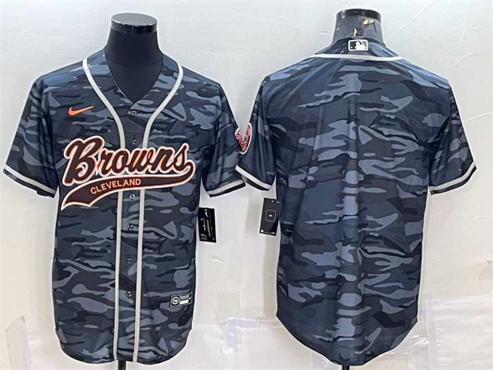 Men's Cleveland Browns Blank Grey Camo With Patch Cool Base Stitched Baseball Jersey Men's Cleveland Browns Blank Grey Camo With Patch Cool Base Stitched Baseball Jersey